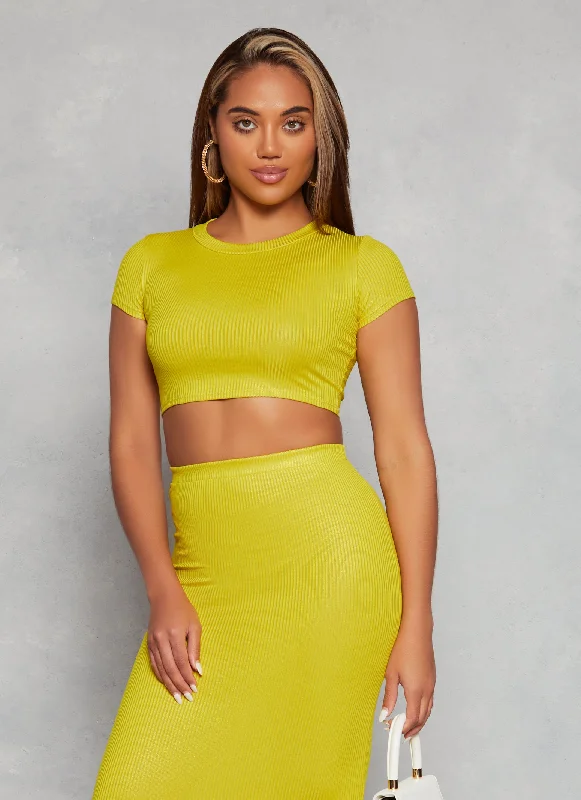 Lurex Ribbed Knit Crop Top