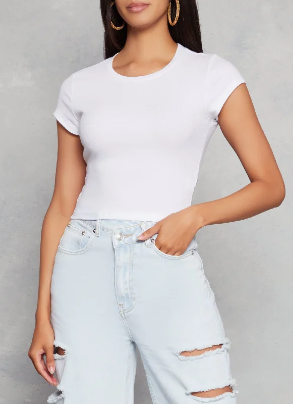 Ambiance Ribbed Knit Crew Neck Crop Top