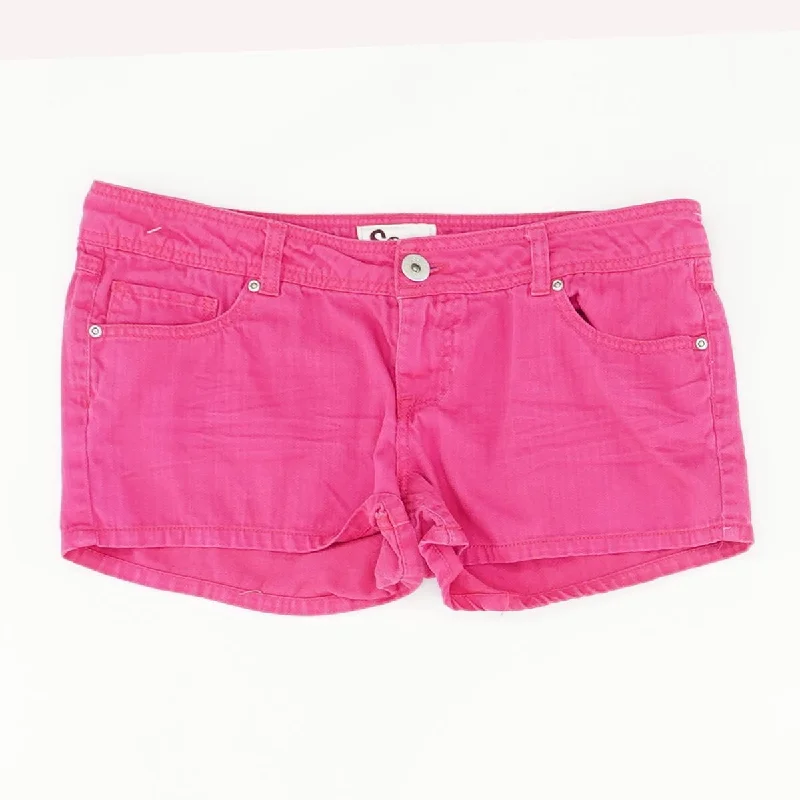 Magenta Solid Denim Shorts