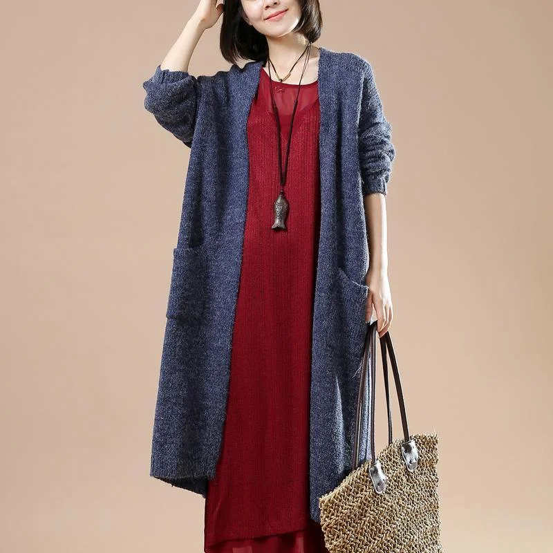 Oversized long coats sweater cardigans in blue