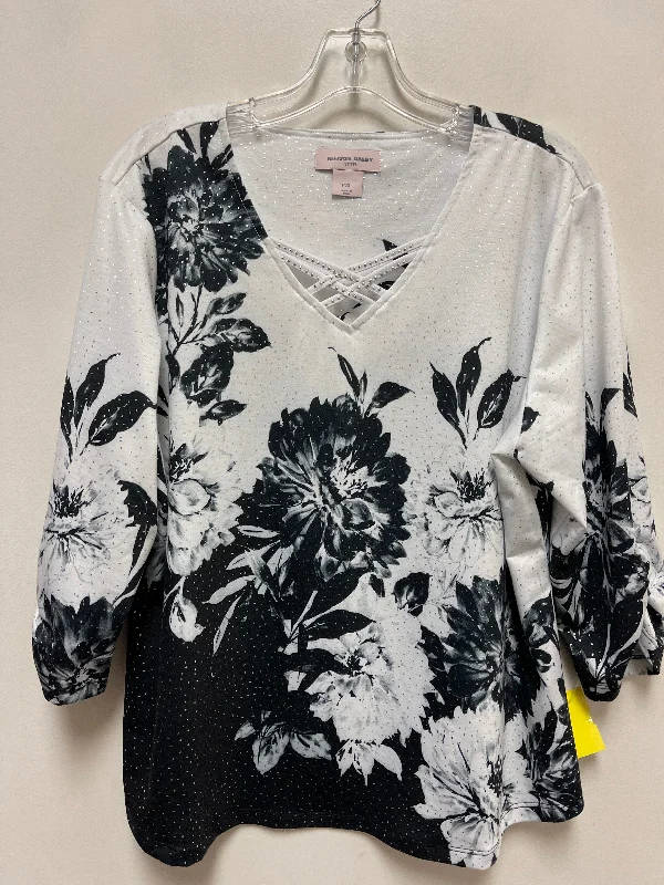 Top Long Sleeve By Allison Daley In Black & White, Size: Xlp