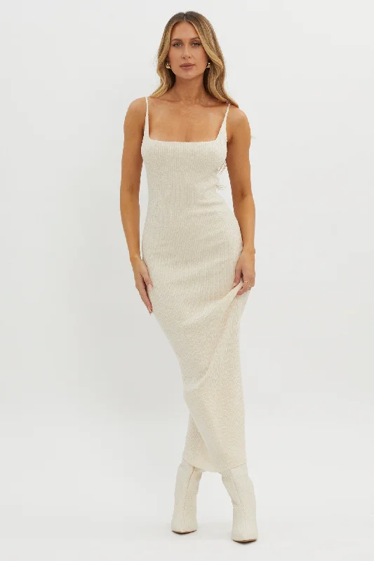 Sai Ribbed Knit Midi Dress Ivory