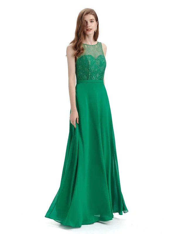 A-line Chiffon Floor-Length Sleeveless Long Bridesmaid Dresses