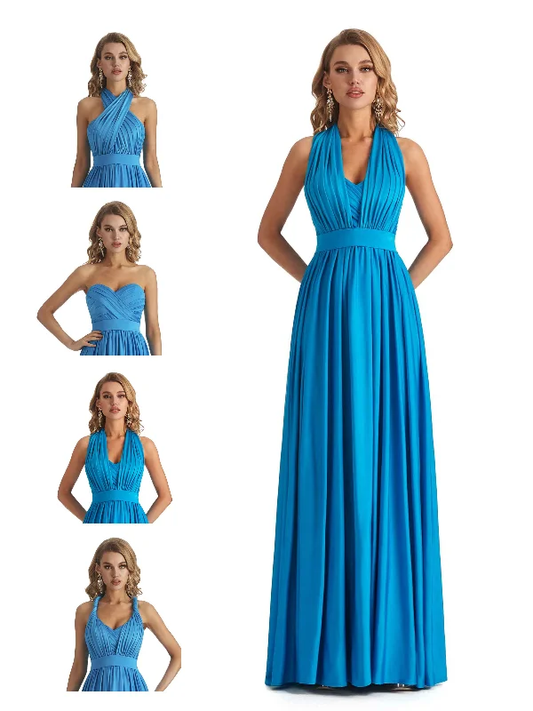 Convertible A-line Stretchy Jersey Maxi Long Formal Bridesmaid Dresses Online