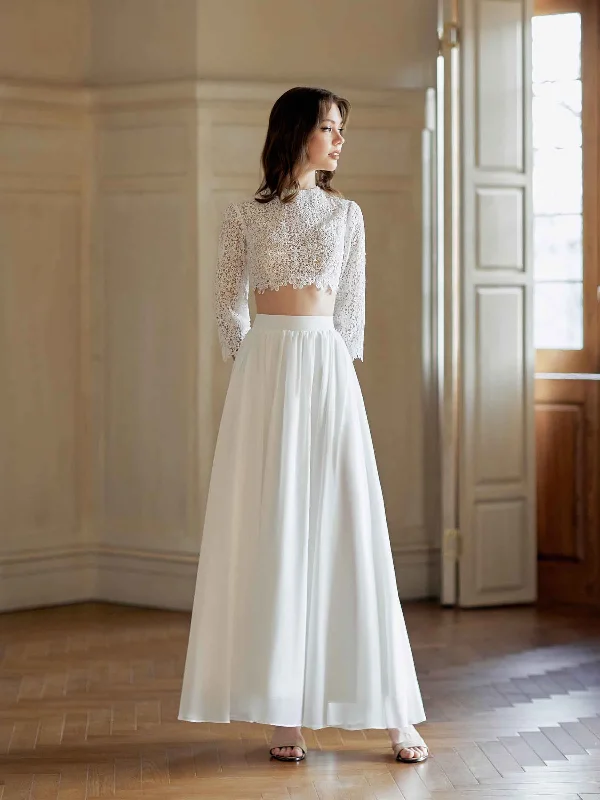 Sexy Two Pieces A-Line Long Sleeves Ankle Length Lace Wedding Dresses Online